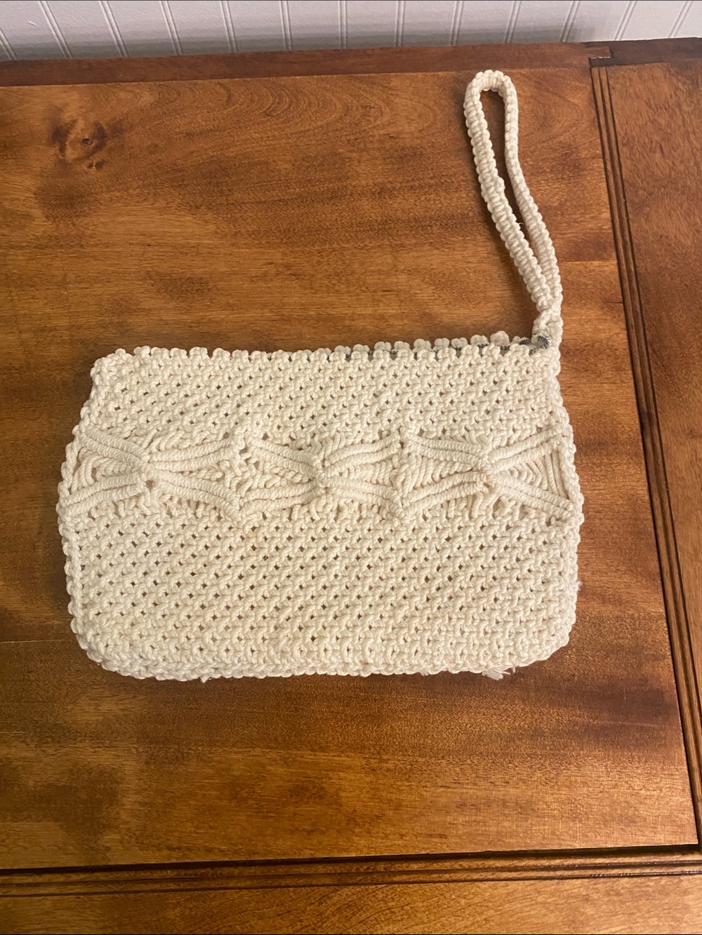 Mister Ernest Cream Crochet Wristlet Clutch with Braided Detail
